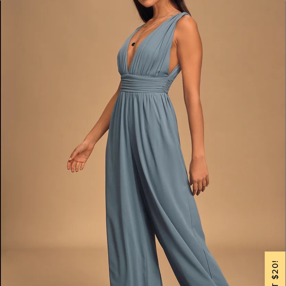 Lulu’s Divine Muse Slate Blue Wide-Leg Jumpsuit